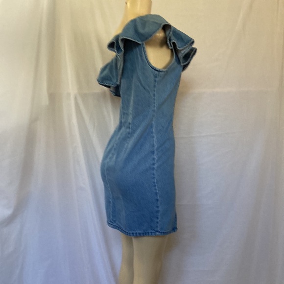 BG Girls Junior Blue Denim Dress Size S Ruffle Top One Shoulder Side Zipper NWOT - Picture 4 of 4